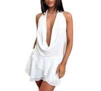 Geagodelia Abito da Donna Elegante Schiena Nuda Vestito da Cerimonia Scollo a V Mini Abito Sexy Vestito Corto da Donna Estivo Regalo (A Bianco, L)