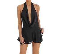 Geagodelia Abito da Donna Sexy Schiena Nuda Vestito da Cerimonia Scollo a V Mini Abito Elegante Bodycon Vestito Corto da Donna Regalo (Nero, M)