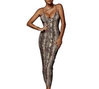 Geagodelia Abito Donna Lungo Sexy Senza Maniche con Scollo a V Abito con Stampa Leopardo e Serpente Abito Estivo Slim Fit con Bretelle per Club (Serpente, M)