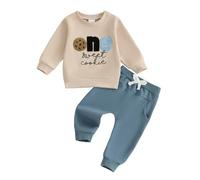 Geagodelia Baby Boy 1st Birthday Outfits Manica Lunga Lettera Biscotto Ricamo Felpe Pullover e Elastico in Vita Coulisse Pantaloni 2 Pezzi Bambino Bambino Bambino Primo Compleanno Outfit, Beige, 12-18