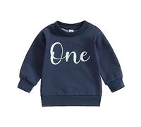 Geagodelia Bambino Bambino Bambino Primavera Autunno Manica Lunga Girocollo Primo Compleanno Lettera Stampato Pullover Outfit Vestiti Felpa, Blu foschia, 6-12 Months