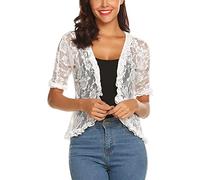 Geagodelia Bolero - Pizzo da donna estivo a maniche corte con ricamo floreale, bianco, XL