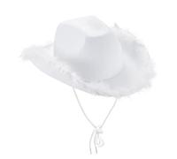 Geagodelia Cappello Cowboy da Donna Vintage Cappello Cow Boy con Piuma Paillettes per Cosplay Halloween Carnevale (A-Bianco, One Size)