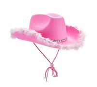 Geagodelia Cappello Cowboy da Donna Vintage Cappello Cow Boy con Piuma Paillettes per Cosplay Halloween Carnevale (B-Rosa, One Size)