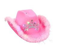Geagodelia Cappello Cowboy da Donna Vintage Cappello Cow Boy con Piuma Paillettes per Cosplay Halloween Carnevale (C-Rosa, One Size)