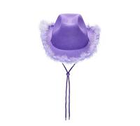 Geagodelia Cappello Cowboy da Donna Vintage Cappello Cow Boy con Piuma Paillettes per Cosplay Halloween Carnevale (E-Viola, One Size)