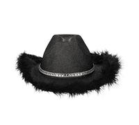 Geagodelia Cappello Cowboy da Donna Vintage Y2K Cappello Cow Boy con Piuma Paillettes per Cosplay Halloween Carnevale (01#Nero&Piuma, One Size)