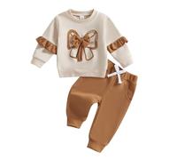 Geagodelia Completi Bambina 3D Bow Love Mamma Stampa Felpa Colore Solido Joggers Pantaloni Autunno Inverno Set di Vestiti Carino Neonata (Khaki, 18-24 mesi)
