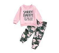 Geagodelia Completi Bambina Abbigliamento Outfit Neonata Felpa Rosa Camicia a Maniche Lunghe Top + Pantaloni Mimetici Newborn Soft Baby Set (Sorry Daddy, 4-5 anni)