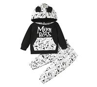 Geagodelia Completi Bambini Vestiti Outfit Neonati Set Felpa con Cappuccio Manica Lunga + Pantaloni Morbido Stampa Mini Boss (Bianco e nero, 12-18 mesi)