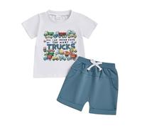 Geagodelia Completi Bambino Primavera Estate Top Manica Corta Trattore Stampa Lettera con Pantaloncini Solidi in Vita Elastico Set 2 Pz Vestiti per Ragazzini (Bianco, 4-5 anni)