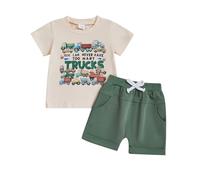 Geagodelia Completi Bambino Primavera Estate Top Manica Corta Trattore Stampa Lettera con Pantaloncini Solidi in Vita Elastico Set 2 Pz Vestiti per Ragazzini (Albicocca, 12-18 mesi)