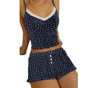 Geagodelia Completi da Donna Eleganti 2 Pezzi Canotta Top Pantaloncini Due Pezzi Pigiama Corto Estivo Y2K Sexy Pigiami Donne Loungewear Sleepwear (B&Blu, M)
