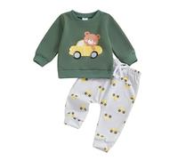 Geagodelia Completo Neonato 0-3 Anni Tuta Bimbo Autunno Primavera Felpe a Maniche Lunghe Con Stampa Floreale E Orsetto E Pantaloni Elastici In Vita (Army Verde, 3-4 anni)