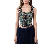 Geagodelia Corsetto Pizzo Donna Stampa Floreale Bustier Top Retro Classico, Nero - Noir Fleur, M