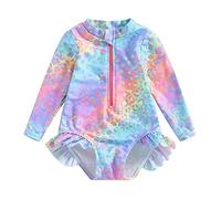 Geagodelia Costume da Bagno Intero Neonata Manica Lunga Stampa Floreale Frutta + Cappello da Sole Neonata Costume da Bagno Un Pezzo Spiaggia per L'Estate Balneare (D Blu Rosa, 5-6 Years)