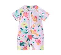Geagodelia Costume da Bagno Intero per Neonata Manica Corta Zip Up Stampa Floreale Costume da Bagno Bimba Un Pezzo Protezione Solare Nuotare Spiaggia (Floreale Rosa, 18-24 Mesi)