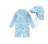 Geagodelia Costume da Bagno Intero per Neonato con Cappello Manica Lunga Zip Up Stampa Tartaruga/Dinosauro Costume da Bagno Un Pezzo Protezione Solare Nuotare (G Blu, 3-6 Mesi)