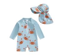 Geagodelia Costume da Bagno Intero per Neonato con Cappello Manica Lunga Zip Up Stampa Tartaruga/Dinosauro Costume da Bagno Un Pezzo Protezione Solare Nuotare (D Blu, 2-3 Anni)