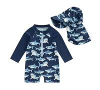 Geagodelia Costume da Bagno Intero per Neonato con Cappello Manica Lunga Zip Up Stampa Tartaruga/Dinosauro Costume da Bagno Un Pezzo Protezione Solare Nuotare (B Blu, 6-12 Mesi)