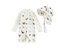 Geagodelia Costume da Bagno Intero per Neonato con Cappello Manica Lunga Zip Up Stampa Tartaruga/Dinosauro Costume da Bagno Un Pezzo Protezione Solare Nuotare (G Khaki, 0-3 Mesi)