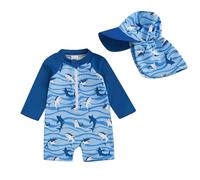 Geagodelia Costume da Bagno Intero per Neonato con Cappello Manica Lunga Zip Up Stampa Tartaruga/Dinosauro Costume da Bagno Un Pezzo Protezione Solare Nuotare (F Blu, 3-4 Anni)