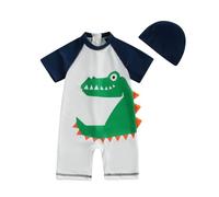 Geagodelia Costume da Bagno Intero per Neonato con Cappello Manica Lunga Zip Up Stampa Tartaruga/Dinosauro Costume da Bagno Un Pezzo Protezione Solare Nuotare (I Bianco, 4-5 Anni)