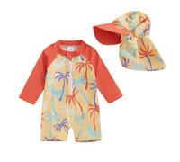 Geagodelia Costume da Bagno Intero per Neonato con Cappello Manica Lunga Zip Up Stampa Tartaruga/Dinosauro Costume da Bagno Un Pezzo Protezione Solare Nuotare (F Arancione, 3-4 Anni)