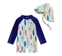 Geagodelia Costume da Bagno Intero per Neonato con Cappello Manica Lunga Zip Up Stampa Tartaruga/Dinosauro Costume da Bagno Un Pezzo Protezione Solare Nuotare (H Giallo, 12-18 Mesi)
