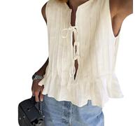 Geagodelia Crop Top da Donna Elegante Maglietta Senza Maniche a Pieghe Tie Front Canotta Top Vestiti Estivi per Le Donne Ragazze (Beige, S)