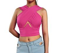 Geagodelia Crop Top Donna Sexy Crisscross Canotta Corta Donna Neckholder Y2K Elegante Maglietta Senza Maniche Estate S-L (M, Rosa, m)