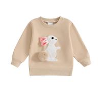Geagodelia Felpa Pasquale per Bambini Coniglietto Ricamo Collo Rotondo Maniche Lunghe per Toddler Vestiti Carino (A Khaki, 4-5 Years)