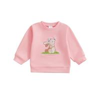 Geagodelia Felpa Pasquale per Bambini Coniglietto Ricamo Collo Rotondo Maniche Lunghe per Toddler Vestiti Carino (C Rosa, 6-12 Months)