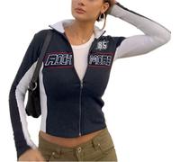 Geagodelia Giacca Donna a Zip y2k Vintage Grunge Estetica Cappotto da Pista Capispalla con Tasche Stretta Slim Fit Tracksuit Anni '90s Blokecore Casual (A 01- Navy, M)