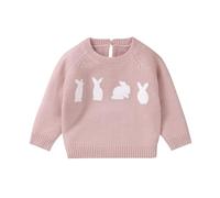 Geagodelia Maglione Pasqua Neonata Manica Lunga Girocollo Coniglio Ricamo Maglia Pullover Ponticello Maglieria Lavorato a Maglia Bambino Ragazze (Rosa, 9-12 Months)