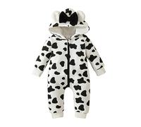 Geagodelia Pagliaccetto Neonata con CappuccioTutina Maniche Lunghe con Stampa Cuore/Mucca Tuta Intero Neonato Casual con Cerniera Autunno Inverno (Mucca Bianca Nera, 0-3 Months)