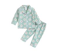 Geagodelia Pigiama Completo Bambino Neonata 2 Pezzi Camicia Manica Lunga con Bottoni+Pantaloni Set Pigiama da Notte per Bambini Neonati in Cotone (Verde, 9-12 Months)