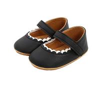 Geagodelia Scarpe Neonata Scarpe Principessa Bambina con Volant Scarpe Primi Passi con Suola Morbida Antiscivolo Scarpe Battesimo Scarpine Bimba in PU Carine (Nero, 6-12 Mesi)