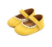 Geagodelia Scarpe Neonata Scarpe Principessa Bambina con Volant Scarpe Primi Passi con Suola Morbida Antiscivolo Scarpe Battesimo Scarpine Bimba in PU Carine (Giallo, 6-12 Mesi)