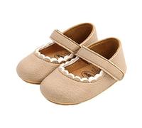 Geagodelia Scarpe Neonata Scarpe Principessa Bambina con Volant Scarpe Primi Passi con Suola Morbida Antiscivolo Scarpe Battesimo Scarpine Bimba in PU Carine (Cachi, 12-18 Mesi)