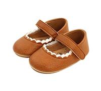 Geagodelia Scarpe Neonata Scarpe Principessa Bambina con Volant Scarpe Primi Passi con Suola Morbida Antiscivolo Scarpe Battesimo Scarpine Bimba in PU Carine (Marrone, 6-12 Mesi)