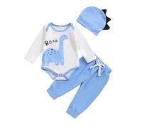 Geagodelia Set di Abbigliamento per Bambini Neonato 3 Pezzi Completi Pagliaccetto Pantaloni Cappello Autunno Inverno (I Blu, 9-12 mesi)