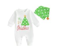Geagodelia Set di Pagliaccetto da Neonato per Natale Tuta Natalizia da Bimbo Unisex 0-18 Mesi Tutina My First Christmas + Cappello Regalo (Bianco, 0-3 Months)