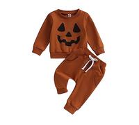 Geagodelia Set di vestiti per bambini e bambine, per Halloween, a forma di zucca, a maniche lunghe + pantaloni, per neonati, morbido set per neonati My First Halloween, B - Marrone, 12-18 Monate