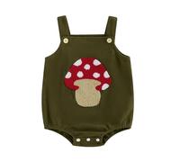 Geagodelia Tutina a Costola Neonata Pagliaccetto Con Buttone Body senza maniche Cartoon Ricamo Scollo quadrato Battesimo Playsuit (Verde Fungo, 3-6 mesi)