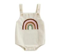 Geagodelia Tutina a Costola Neonata Pagliaccetto Con Buttone Body senza maniche Cartoon Ricamo Scollo quadrato Battesimo Playsuit (Beige Arcobaleno, 6-9 mesi)