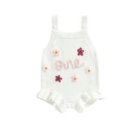 Geagodelia Tutina in maglia per il primo compleanno della neonata body lavorata a maglia senza maniche con lettera floreale ricamo increspato tuta concorso battesimo caldo maglione tuta grossa