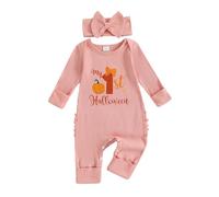 Geagodelia Tutina per neonata di Halloween, con muffole, stampa zucca, maniche lunghe, pagliaccetto e fascia per capelli, set My First Halloween, Fiocco Di Zucca Il mio Primo Halloween Rosa, 1 mese