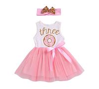 Geagodelia Vestiti per Neonate Abito Principessa di Compleanno Bimba 0-3 Anni My First Birthday 2Pcs con Fascia Bambina tutù (Three-Senza Manica, 3-4 Anni)