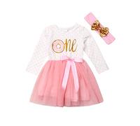 Geagodelia Vestiti per Neonate Abito Principessa di Compleanno Bimba 0-3 Anni My First Birthday 2Pcs con Fascia Bambina tutù (One-Manica Lunga, 18-24 Mesi)